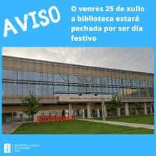 Fachada principal de la Biblioteca Pública Nodal de Ourense con cartel informativo