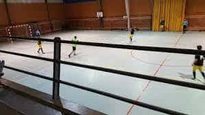 Actividad deportiva en el interior del pabellón con jugadores en cancha