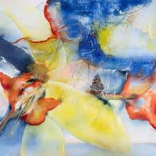 Detalle de una obra de arte abstracto con colores vibrantes