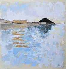 Paisaje costero pintado en estilo impresionista