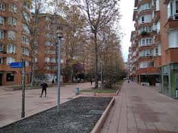 Vista general de la calle Pintor Aurelio Vera-Fajardo con edificios residenciales y árboles en Vitoria
