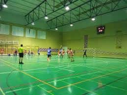 Partido de balonmano en curso dentro de la pista principal del centro deportivo