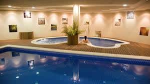 Piscina interior del spa del hotel con decoración moderna y plantas