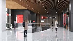 Interior del hall principal de Bilbao Intermodal con diseño contemporáneo