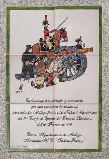 Placa de azulejos que representa la batalla histórica de 1810 en el parque