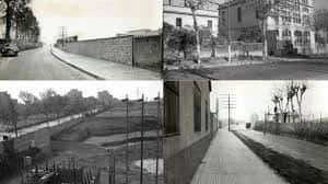 Collage histórico en blanco y negro mostrando la evolución de la Carretera de Collblanc