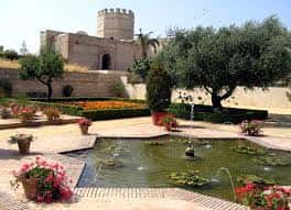 Patio con estanque y murallas del Alcázar de Jerez