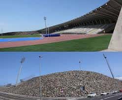 Vista panorámica del estadio y pista de atletismo del complejo deportivo