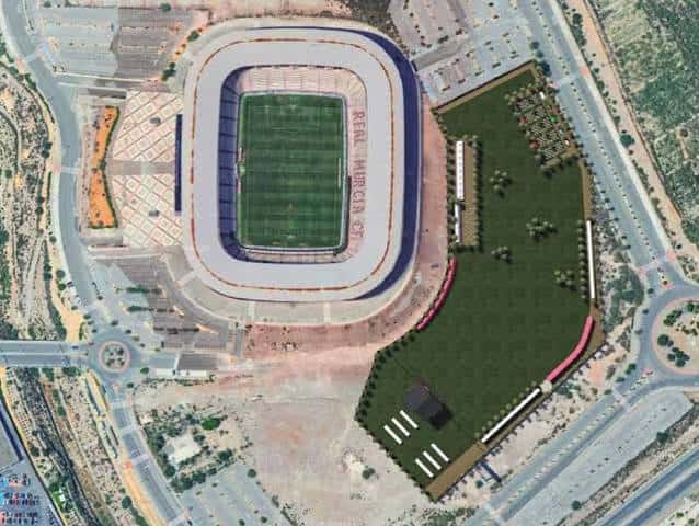 Plano aéreo del estadio y el área de eventos