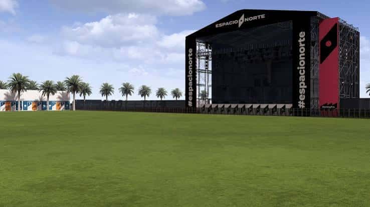 Render del escenario principal con el logo de Espacio Norte