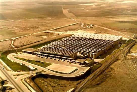 Vista aérea de la bodega Las Copas y sus instalaciones en el paisaje de Jerez