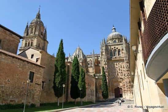 Plaza del Patio Chico con la Catedral Vieja de Salamanca y arquitectura histórica al fondo