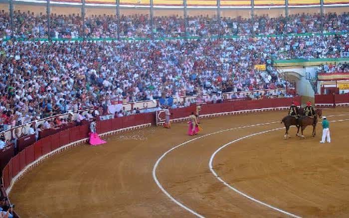Corrida de toros en la plaza con público en las gradas