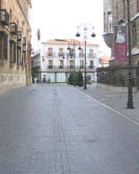 Tramo de la Calle Ruiz de Salazar con arquitectura civil y carteles colgantes