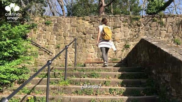 Persona caminando por unas escaleras de piedra en el entorno natural