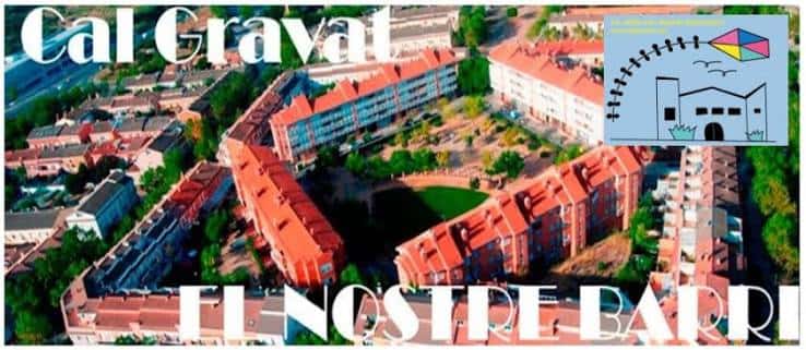 Vista aérea del barrio de Cal Gravat con edificios residenciales y zonas verdes