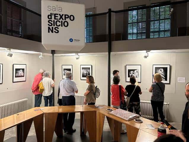 Exposición en la Sala d'Exposicions con visitantes observando fotografías enmarcadas