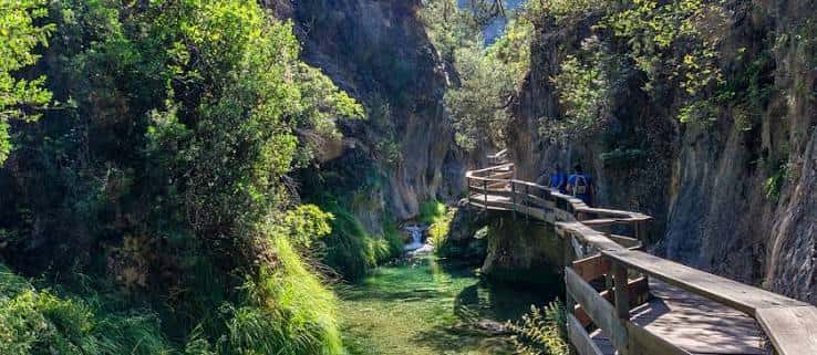 Pasarela de madera sobre el río en el Parque Natural de la Font Roja