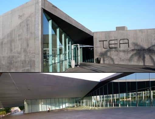 Vista exterior del TEA Tenerife Espacio de las Artes con fachada de hormigón y cristal