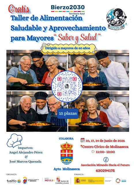 Cartel promocional del taller de cocina 'Sabor y Salud' organizado por la asociación
