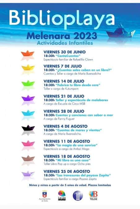 Cartel de actividades infantiles en la Biblioplaya de Melenara