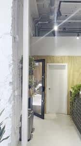 Vista del interior del local con decoración moderna y plantas