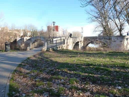 Puente de piedra histórico en el Parque del Sotillo con senderos y zonas verdes