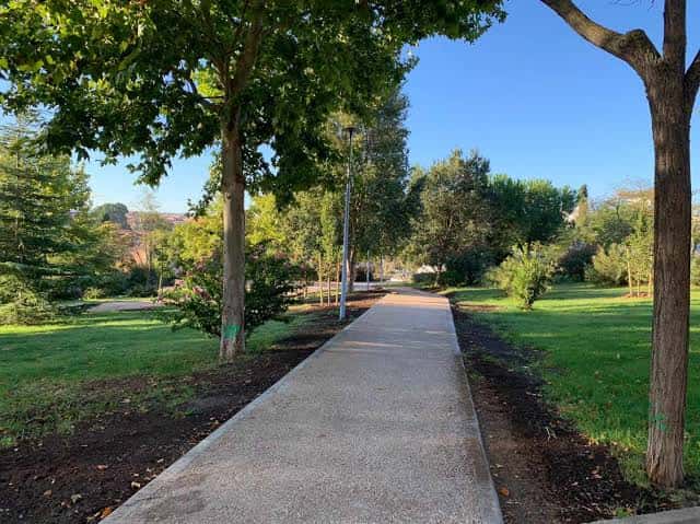 Sendero arbolado dentro del parque