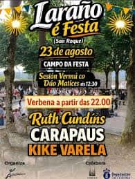 Cartel promocional de la Festa de San Roque en Laraño con artistas y horarios