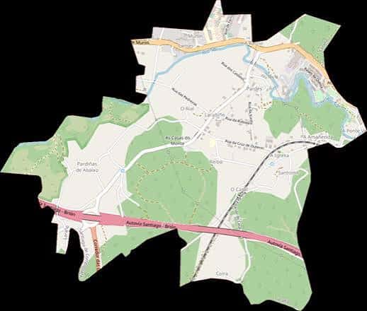 Mapa del Parque Agrario de Santiago que incluye el Campo da Festa de Laraño