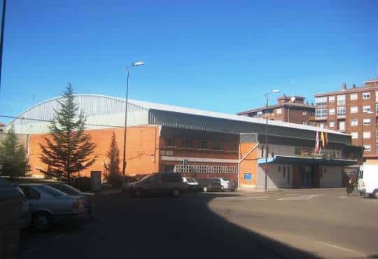 Vista exterior del Pabellón Municipal Ángel Nieto con fachada de ladrillo y techo curvo