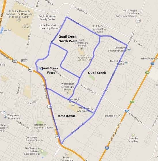Mapa del vecindario Quail Creek donde se encuentra la asociación