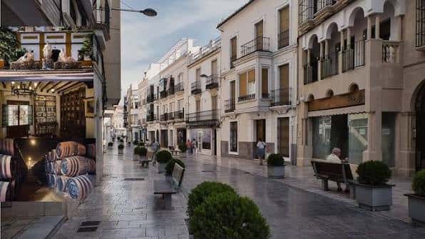 Vista moderna de la calle Montilla en Córdoba con arquitectura tradicional y ambiente tranquilo
