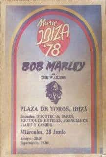 Cartel promocional del concierto de Bob Marley en Plaza de Toros, Ibiza, 28 de junio de 1978