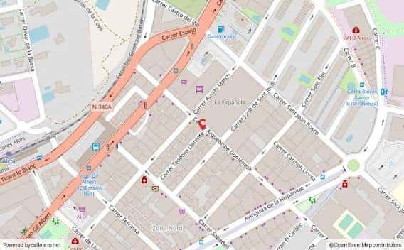 Mapa de la zona que muestra la ubicación de la calle Teodoro Llorente