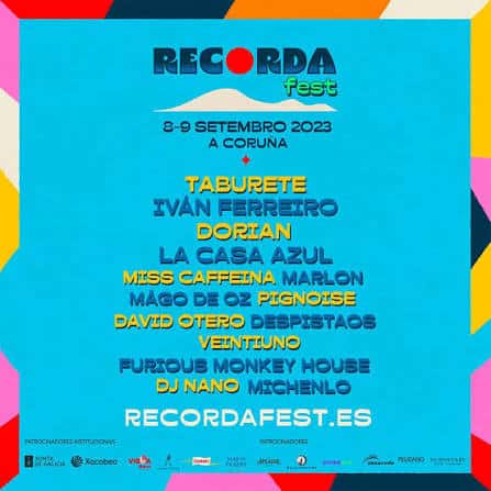 Cartel oficial del Recorda Fest 2023 mostrando el lineup completo de bandas y fechas del evento
