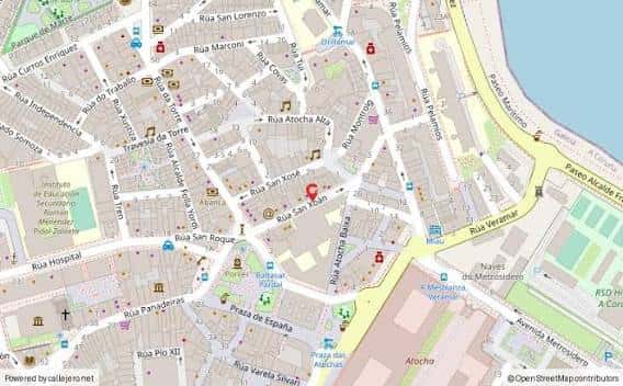 Mapa detallado de la zona de la Calle San Juan en A Coruña