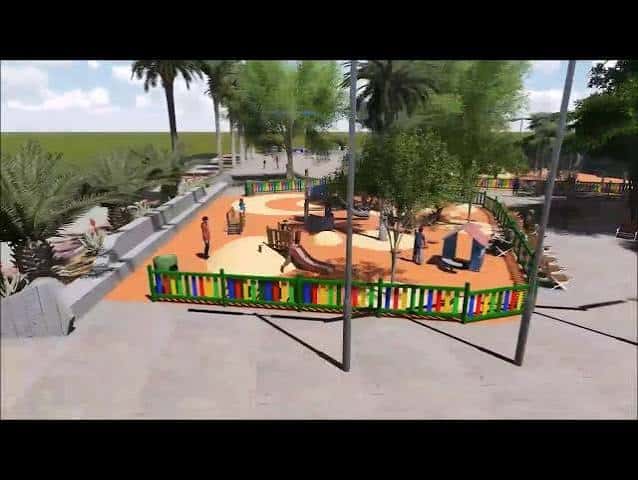 Render del diseño propuesto para las nuevas zonas infantiles en la plaza