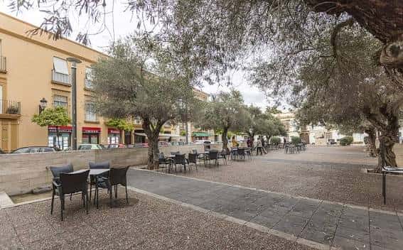 Vista general de la Plaza Alfonso Sánchez Ferrajón con árboles y mesas al aire libre