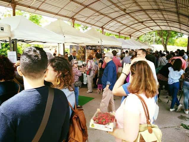 Público recorriendo los pasillos del mercado al aire libre