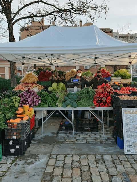 Puesto de frutas y verduras frescas en el Mercado Productores Planetario