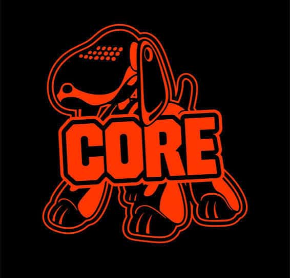 Logotipo de CORE con diseño gráfico de perro estilizado