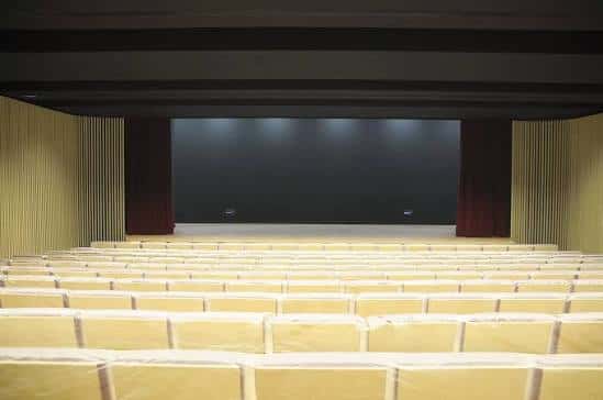 Vista general del auditorio vacío con butacas y escenario