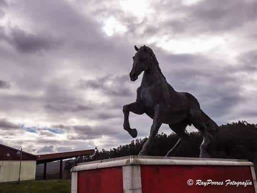 Estatua de caballo en el exterior del centro ecuestre