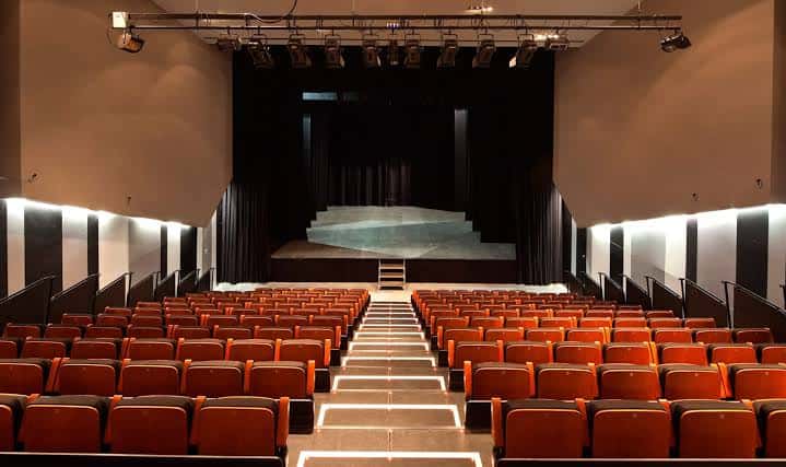 Vista general del auditorio desde la platea mostrando butacas y escenario
