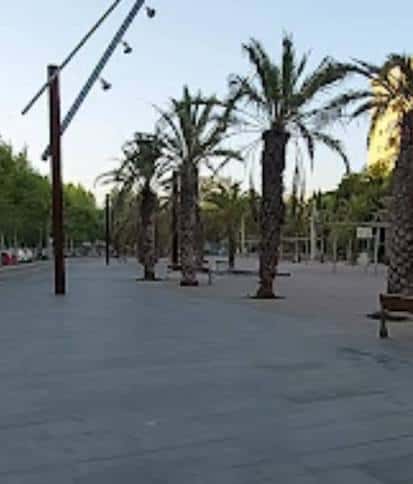 Paseo peatonal del Bulevar Pablo Ráez al atardecer con palmeras y mobiliario urbano