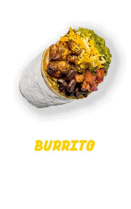 Burrito abierto mostrando ingredientes frescos