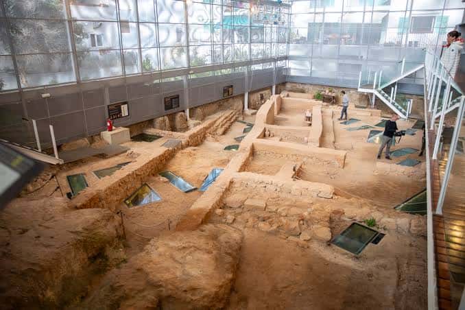 Interior amplio mostrando los restos históricos y pasarelas de observación