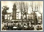 Atrio de Santo Domingo con la iglesia y escalinata en una foto antigua
