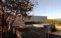 Vista exterior del pabellón polideportivo con árboles en primer plano